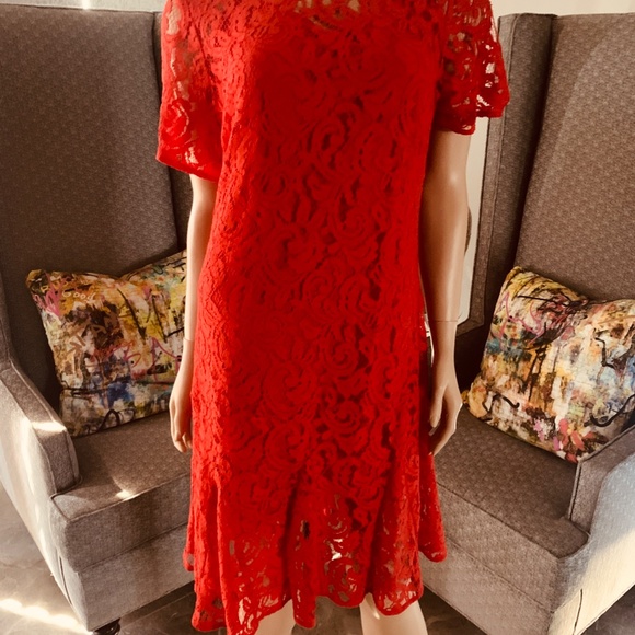 michael kors orange lace dress MICHAEL Michael Kors Women's Red Lace Bustier Dress - 4 - Orange